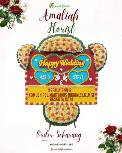 Karangan Papan Bunga Pernikahan di Cemara